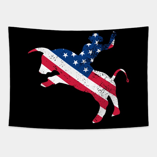 Bull Rider with American Flag overlay Tapestry by Gold Wings Tees