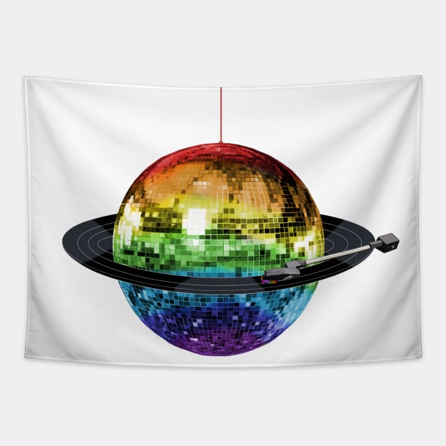 Disco Ball Retro Rainbow Record Planet Tapestry by Art by Deborah Camp