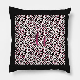 Letter U Monogram & Pink Leopard Print Pillow