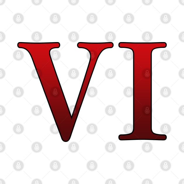 Red Roman Numeral 6 VI by Numerica