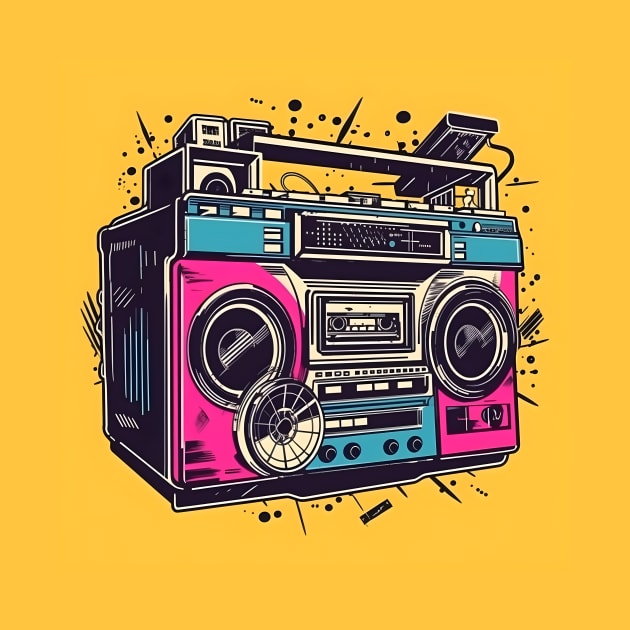 Ghetto Blaster Boom Box 80s Hip-Hop Stereo by Grassroots Green