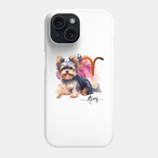 Aries Zodiac Sign Yorkie Watercolor Art Phone Case