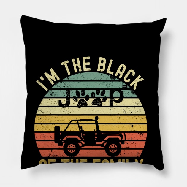 I'm Black Jeep Of The Family Jeep Vintage Jeep Dog Paws Retro Jeep Sunset Jeep Men/Women/Kid Jeep Pillow by Liza Canida