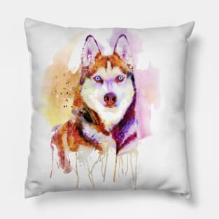 Husky Dog Watercolor Portrait Pillow