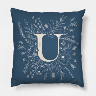 Botanical Letter U (Lake Blue) Pillow