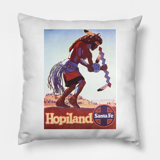 HOPILAND Native Buffalo Dancer Santa Fe Railway Vintage Travel Pillow by vintageposters