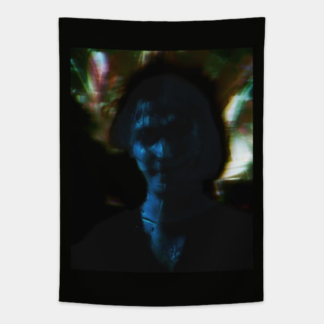 Portrait, digital collage and special processing. Man, like in night dreams. Demon. Blue and colorful background. Tapestry by 234TeeUser234