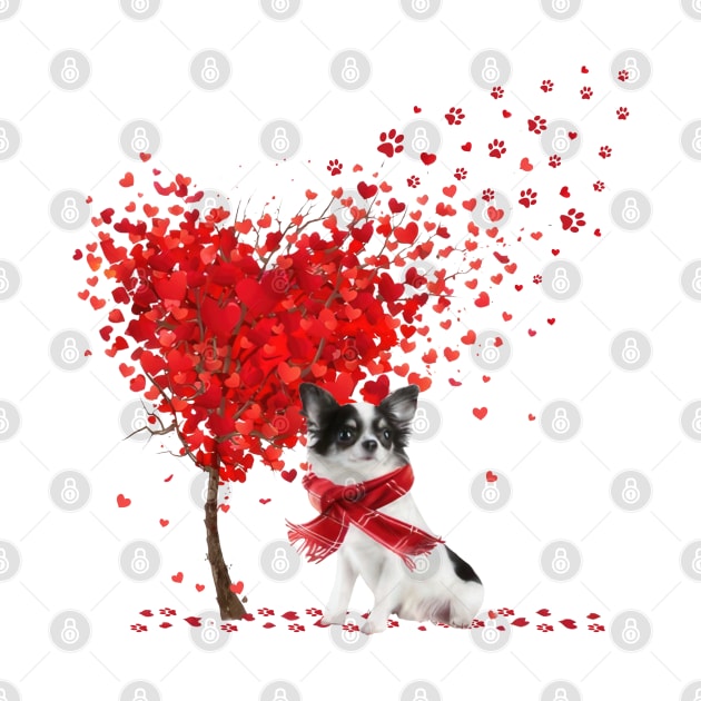 Valentine's Day Heart Tree Love White Long Haired Chihuahua by cyberpunk art