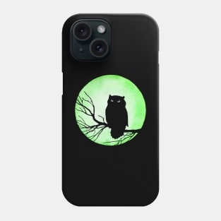 Scary Vintage Owl and Acid Green Watercolor Moon Phone Case