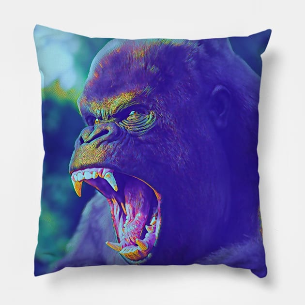 Angry Gorilla Pillow by Art by Awais Khan