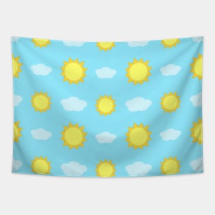 Sun and Clouds Pattern in Light Blue Tapestry