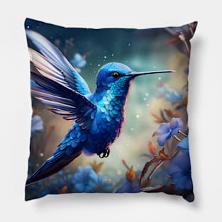 Blue Hummingbird Pillow