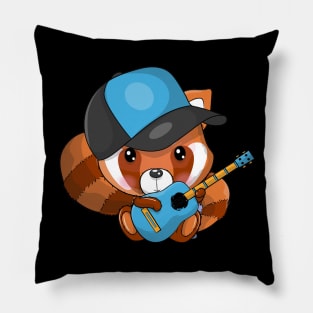 Cute cartoon red panda playing a guitar Pillow