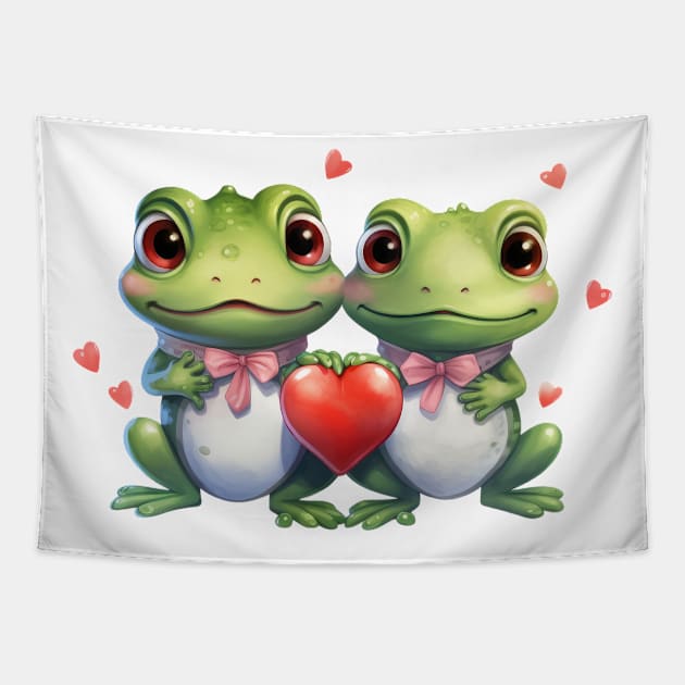 Valentine Frog Couple Tapestry by Chromatic Fusion Studio