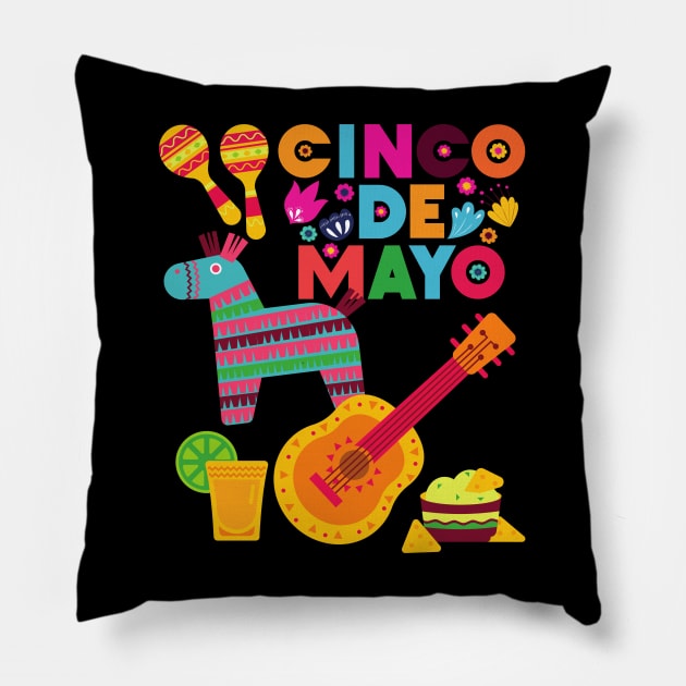 Cinco De Mayo Fun colorful celebration fifth may Mexican style cactus piñata Sombrero Pillow by BoogieCreates