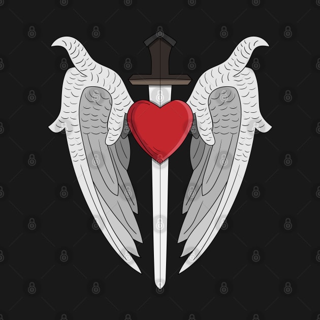 angel wings heart and sword by maricetak