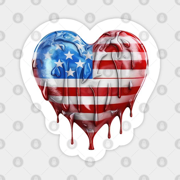 American Flag Dripping Heart #1 Magnet by Chromatic Fusion Studio