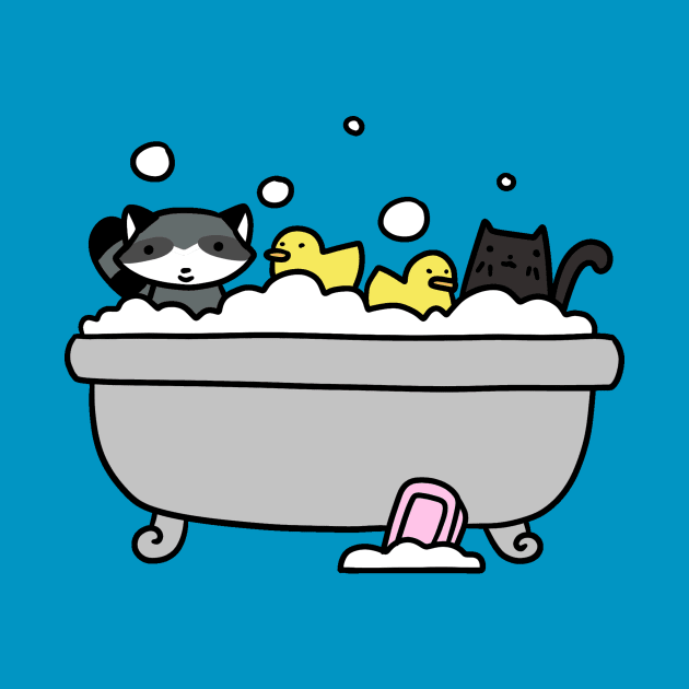 Raccoon and Black Cat Bath by saradaboru