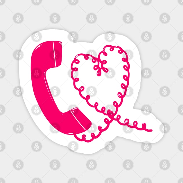 Hot pink retro phone 90s heart cord design Magnet by Juliet & Gin