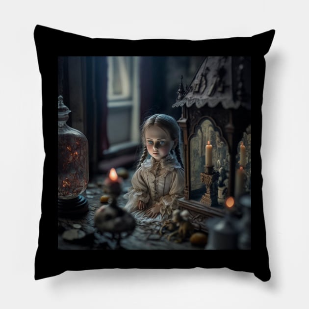 Haunted doll in a haunted house 4 Pillow by Ghostkitty999