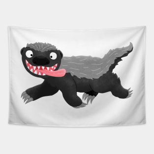 Funny hungry honey badger cartoon illustration Tapestry