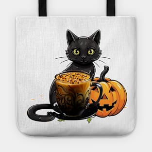 Halloween Black Cat Pumpkin Spice Latte Syrup Creamer Tote