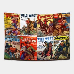 Vintage Western Pulp Magazine Cover Collage Tapestry