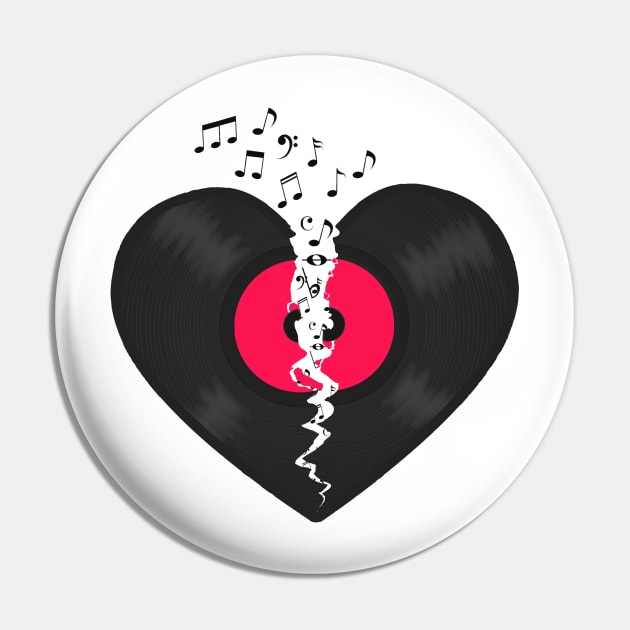 Broken Heart LP Vinyl Record Flying Notes Pin by Nerd_art