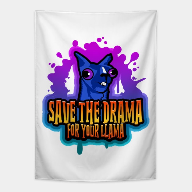 Save The Drama For Your Llama Splatter Blue Tapestry by Shawnsonart