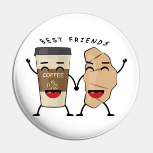 Best Friends - Croissant And Coffee - Funny Illustration Pin