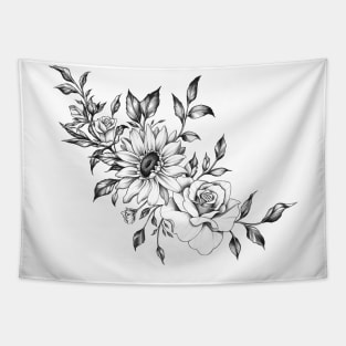 Sun Flower and Roses Tattoo Design Tapestry