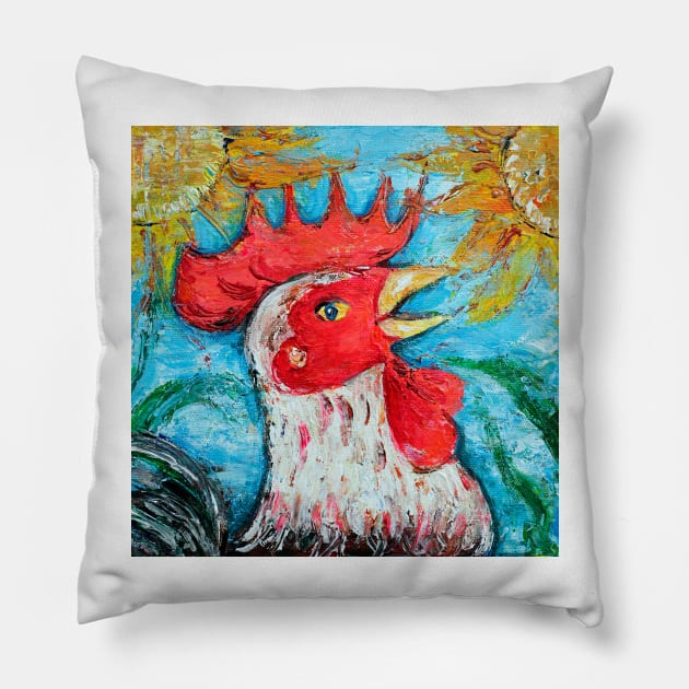 Happy Cheery Red Rooster Pillow by Nalidsa