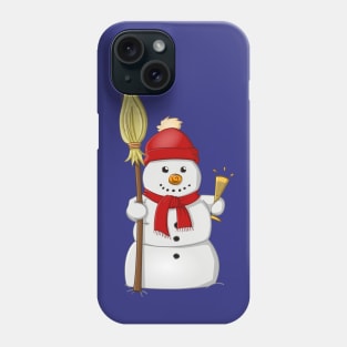 Cartoon style drawing of a funny snowman with red bonnet Phone Case