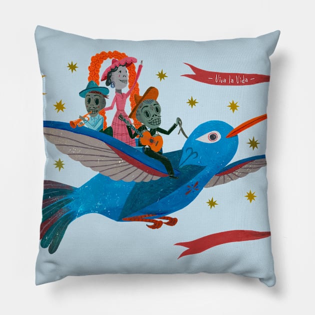 Dia de Muertos Bird (ver.1) Pillow by John Parra Art