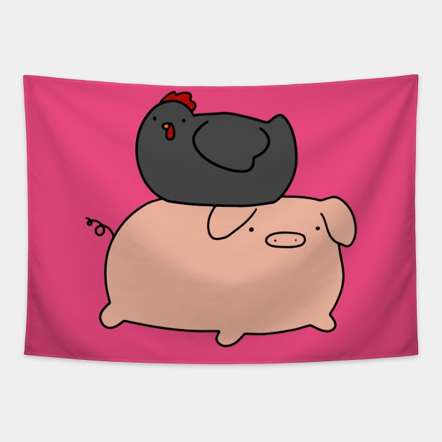 Black Chicken and Piggy Tapestry by saradaboru