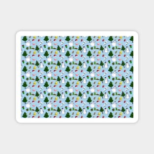 Holiday Doodles on Light Blue Background Magnet