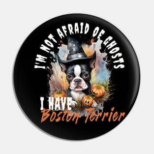 Boston Terrier Dog Ghost Guardian Vintage Halloween Funny Pin