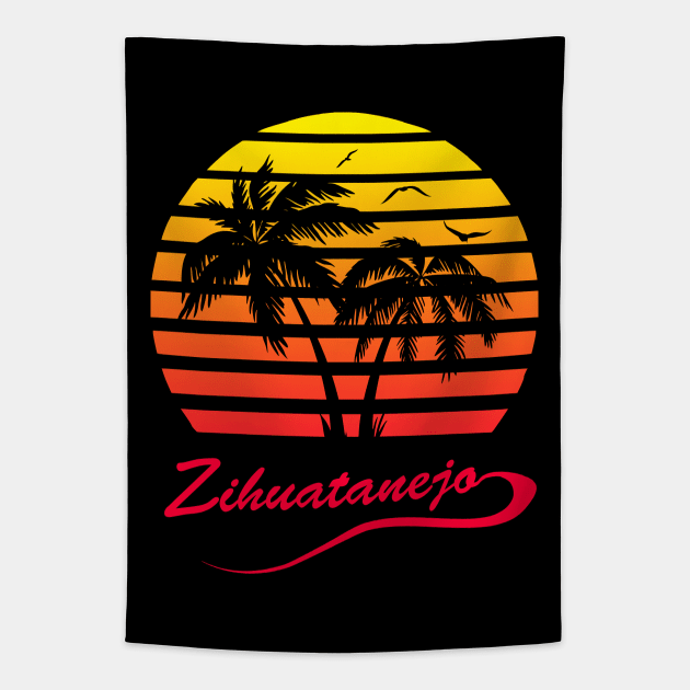 Zihuatenejo 80s Tropical Sunset Tapestry by Nerd_art