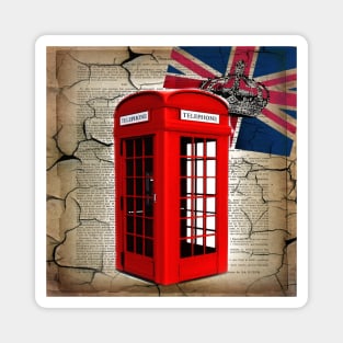 1980s rustic dark academia union jack retro london telephone booth Magnet