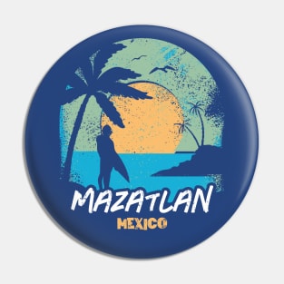 Retro Sunset Mazatlan Mexico Surfing // Retro Surfer Beach Pin