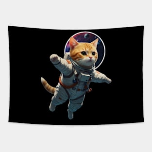 Astronaut cat floating outer space Tapestry