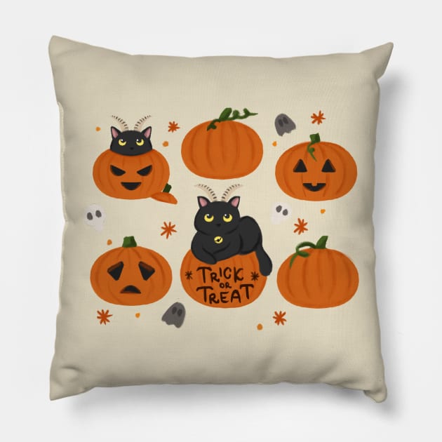 Pumpkin cat design Pillow by Veyiive