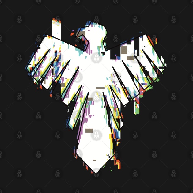 MMAM6 Black and White Glitch Adler Mark / Symbol / Logo Vector Art from Mashle Magic and Muscles Anime Characters Mash Lance Finn Lemon Dot Eagel Bird Graphics Cloak Cosplay x Animangapoi August 2023 by Animangapoi