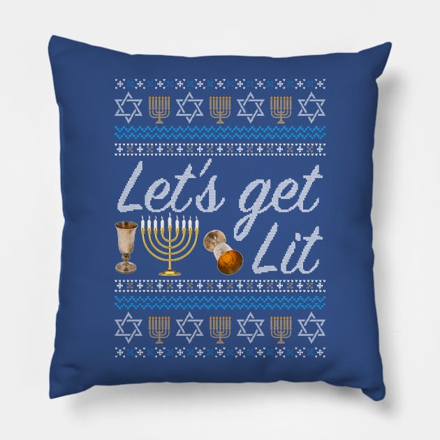 Let's Get Lit Hanukkah Pillow by SpacemanTees