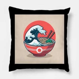 A  Classic Bowl of Ramen Have The Japanese Great Wave off Kanagawa Pillow