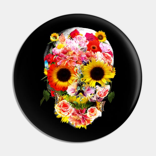 Sage Tribe Skull With sunflowers Pin by Collagedream