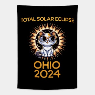 Funny Cat Sunglasses Total Solar Eclipse April 2024 Ohio Tapestry