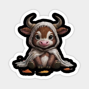 Halloween Fall Highland Cow Spooky Cute Baby Adorable Leaves Magnet