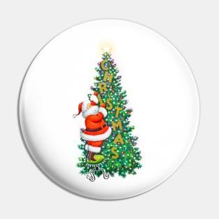 Santa Decorating Christmas Tree Pin