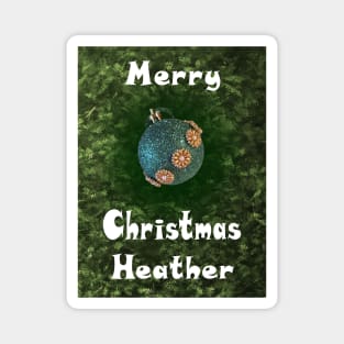 Merry Christmas Heather - Green Glitter Ball Ornament with Beaded Flowers :) Magnet